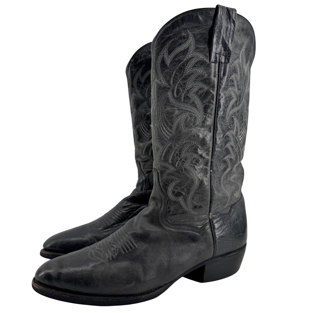 Dan Post Milwaukee Round Toe Western Boots Mens 9D Black Leather Stitched DP2777